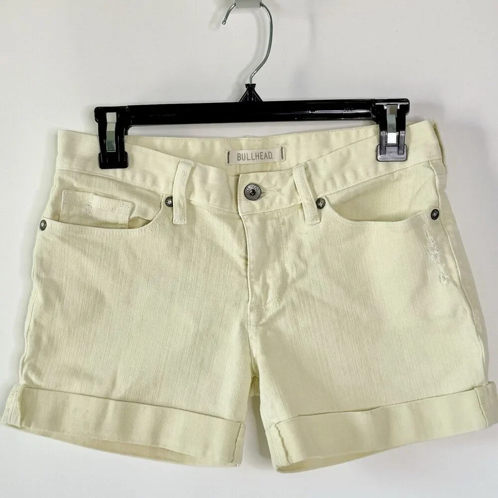 BULLHEAD Jean Shorts Womens Jr Sz 3 Denim Stretch Cuffed  Pale Yellow Waist 30